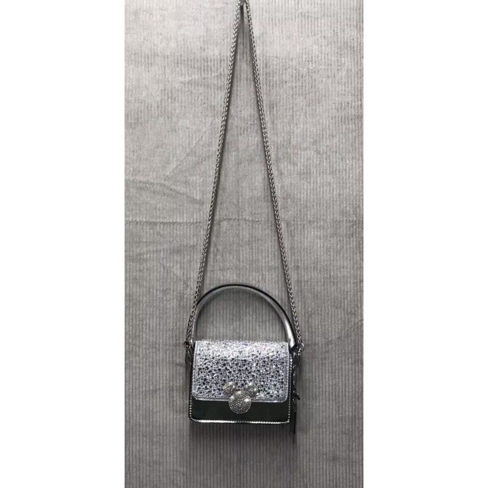 Disney Minnie Mouse Crossbody Purse Silver Chain Strap Keychain Charm Bling